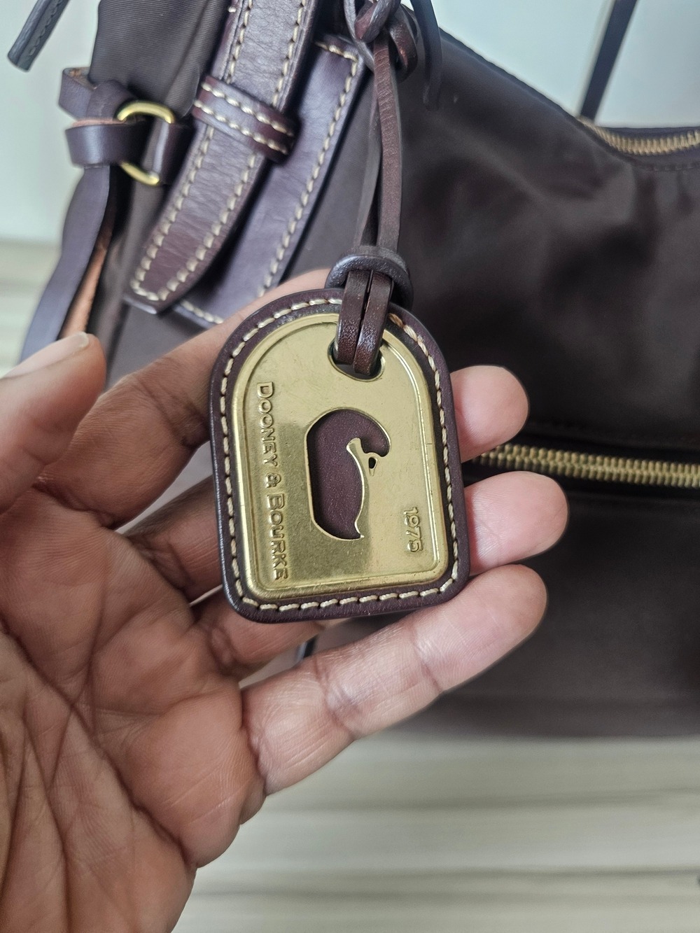 Dooney & Bourke Dark Brown Nylon Leather Shoulder Bag with Gold-Tone Hardware - Picture 7 of 7